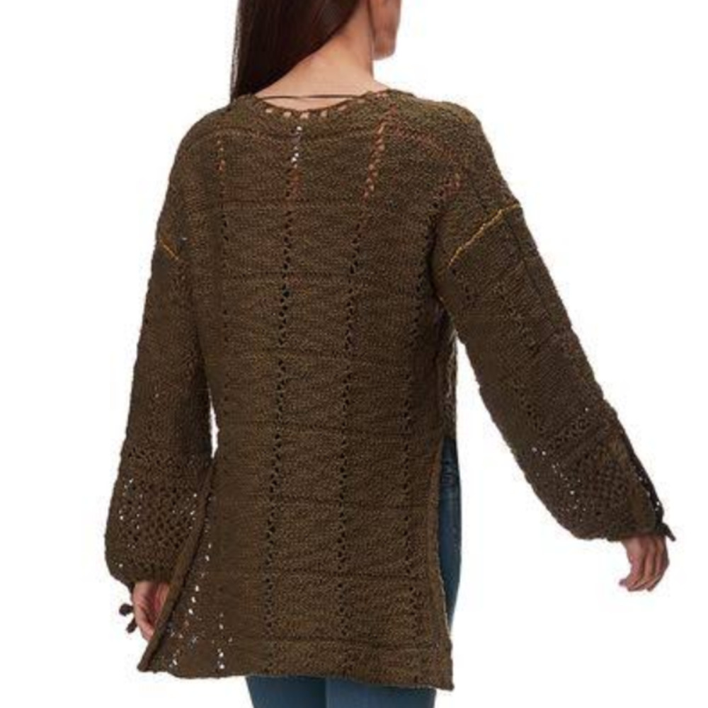 Free People Flower Child Tunic Sweater S Green Open Knit Eyelet Pullover - Picture 2 of 8